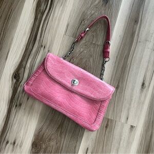 Y2K The Limited Pink Leather Shoulder Bag With Silver Hardware